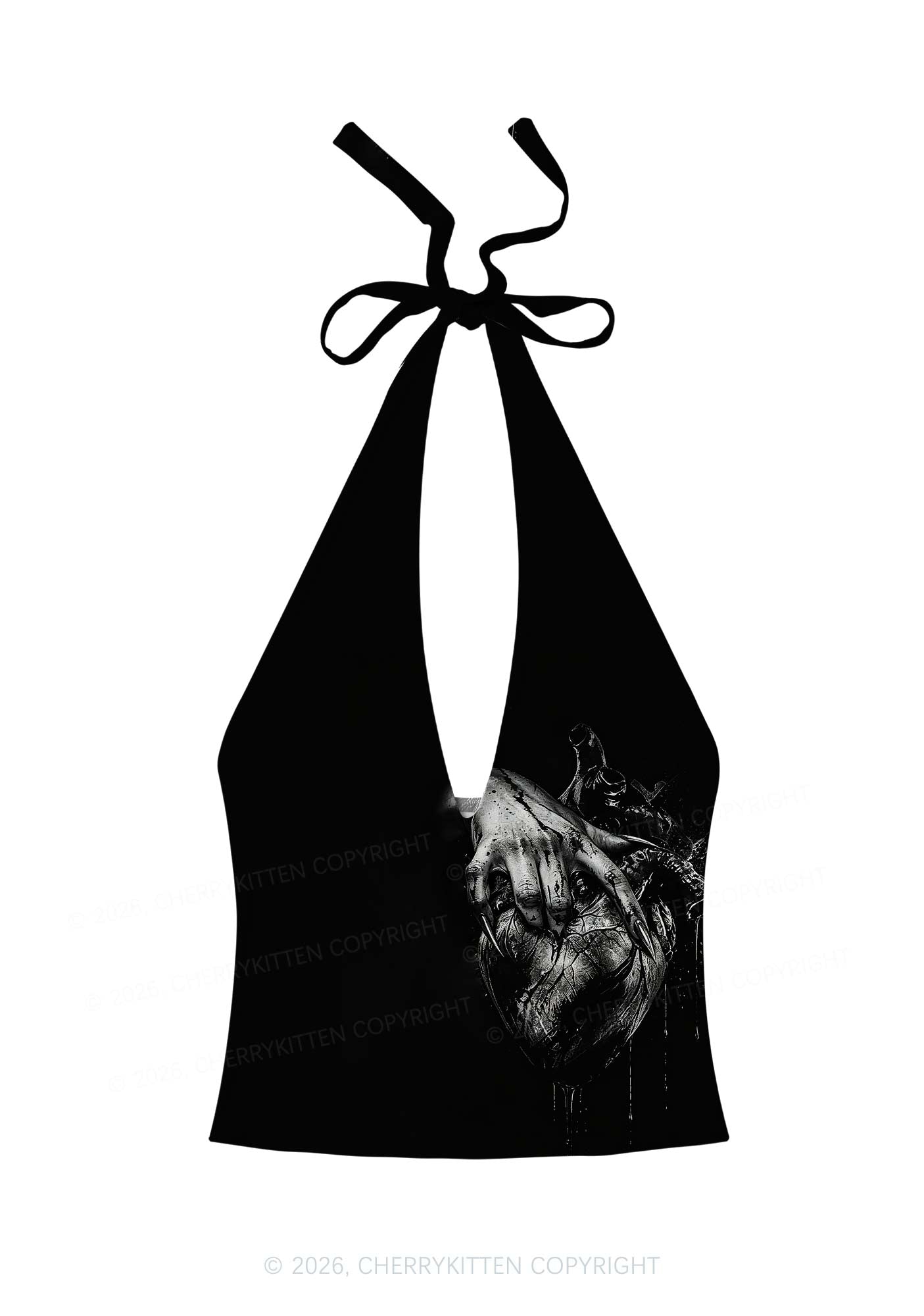 Halloween Monster Hand Bleeding Heart Y2K Print Halter Deep V Neck Cami Cherrykitten
