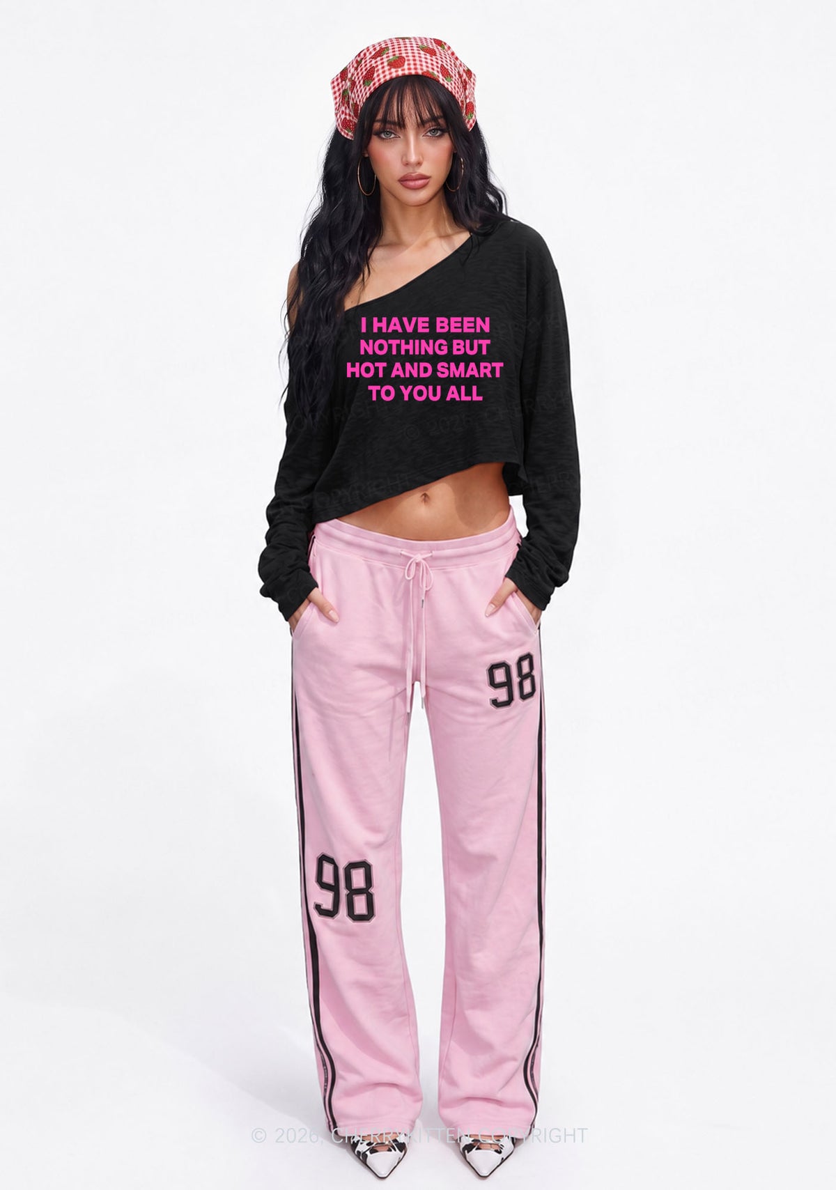 I Have Been Hot And Smart Y2K Off Shoulder Long Sleeve Crop Top Cherrykitten