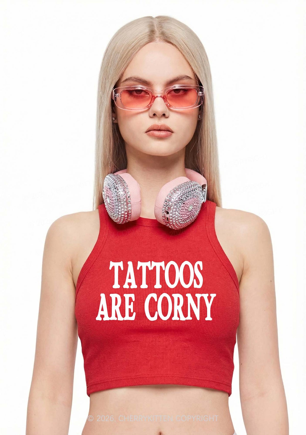 Tattoos Are Corny Y2K Crop Tank Top Cherrykitten