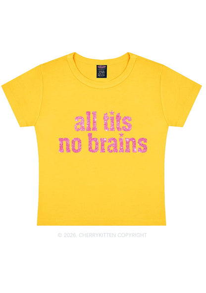 Glitter All Txts No Brains Y2K Baby Tee Cherrykitten