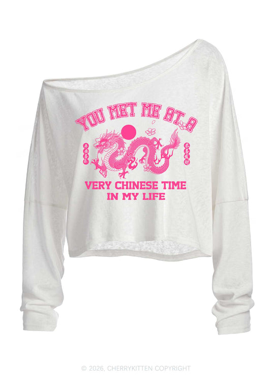 You Met Me At A Very Chinese Time Y2K Off Shoulder Long Sleeve Crop Top Cherrykitten