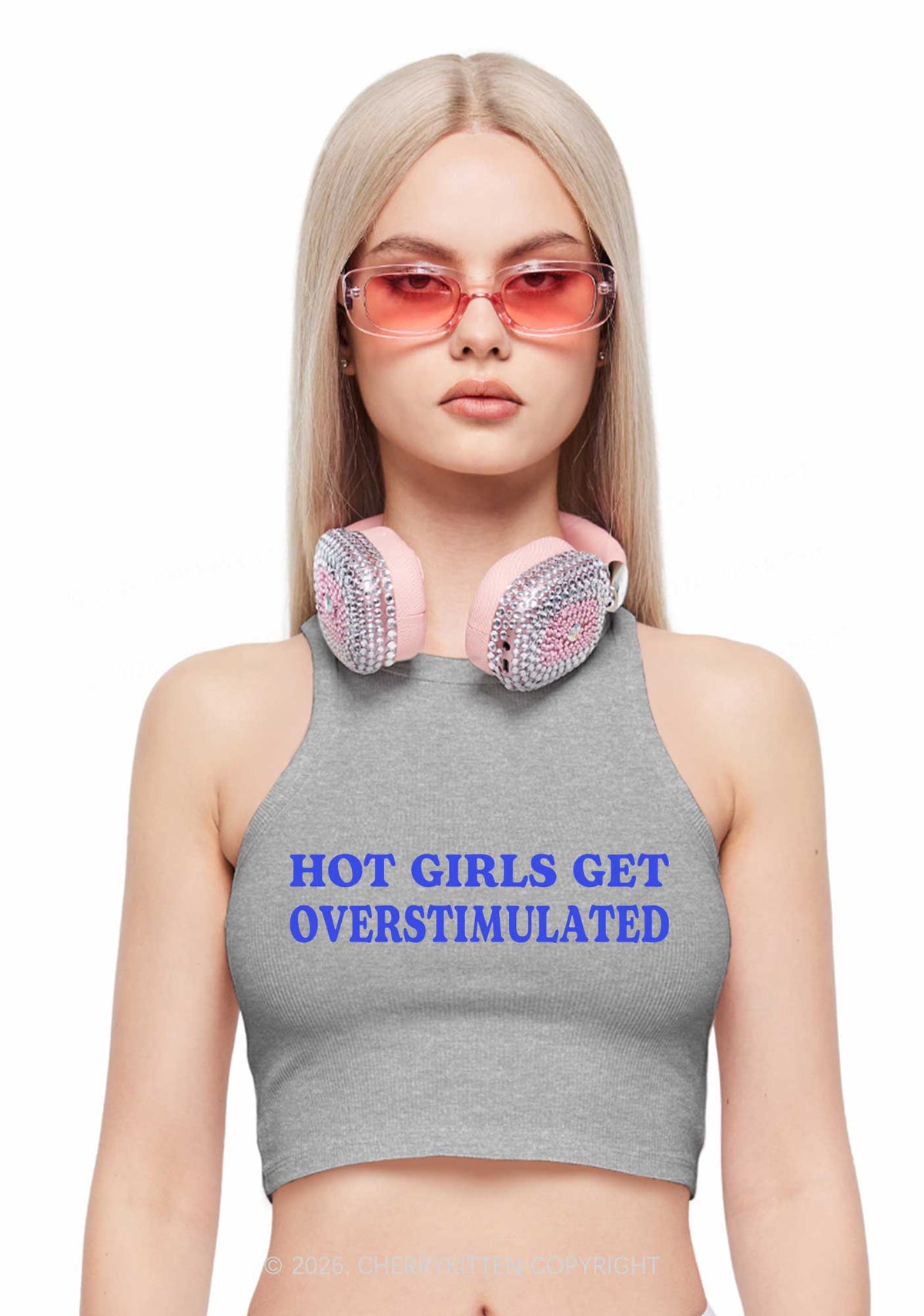 Hot Girls Get Overstimulated Y2K Crop Tank Top Cherrykitten