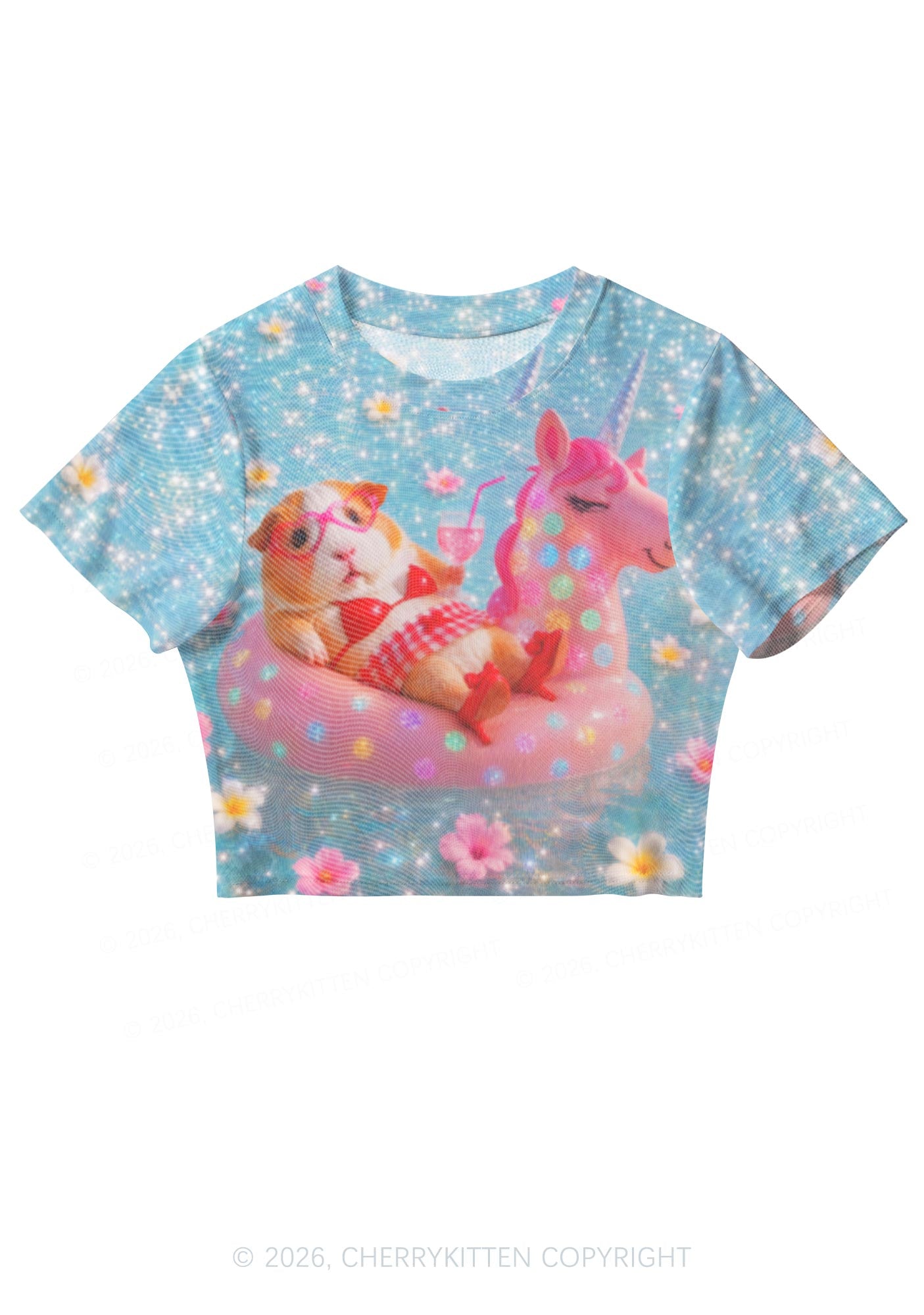 Guinea Pig On Unicorn Y2K Mesh Crop Top Cherrykitten