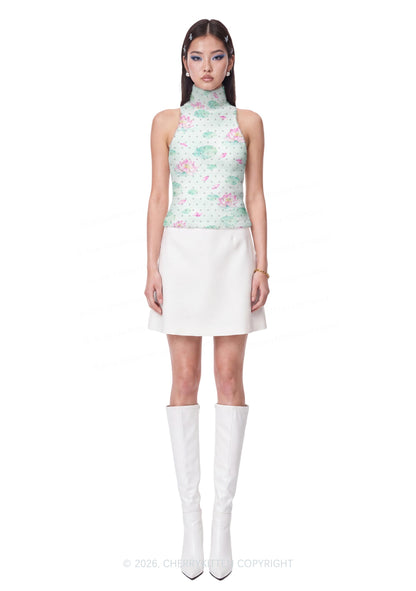 Lotus Pond Dots Y2K Knit Turtleneck Tank Top Cherrykitten