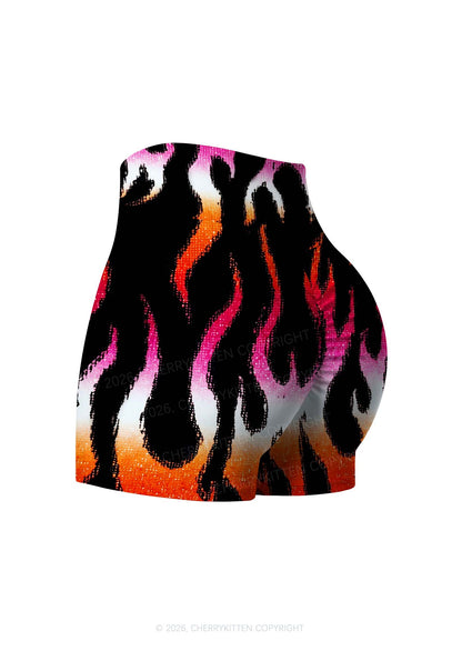 Lesbian Flame Pride Y2K Print Gym Shorts Cherrykitten