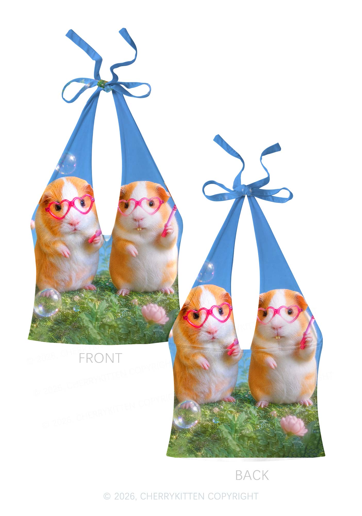 Two Smoking Guinea Pigs Y2K Print Halter Deep V Neck Cami Cherrykitten