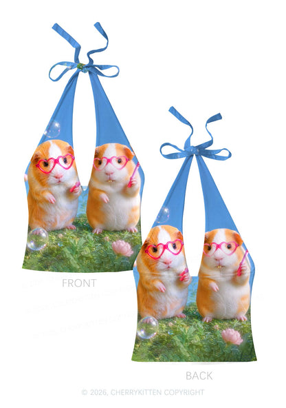 Two Smoking Guinea Pigs Y2K Print Halter Deep V Neck Cami Cherrykitten