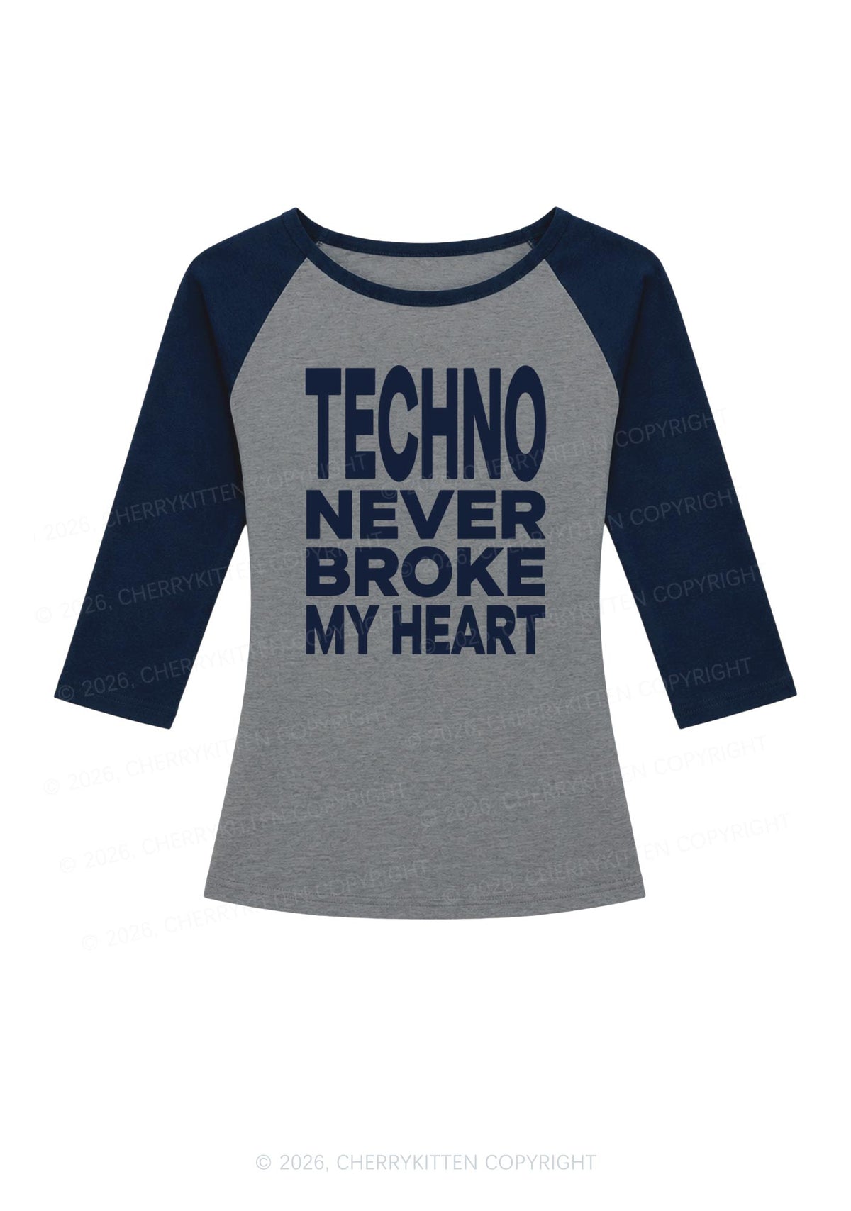 Techno Never Broke My Heart Y2K Raglan Sleeve Crop Top Cherrykitten