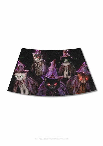Halloween Purple Witch Hats Cat Y2K Print Mini Skirt Cherrykitten
