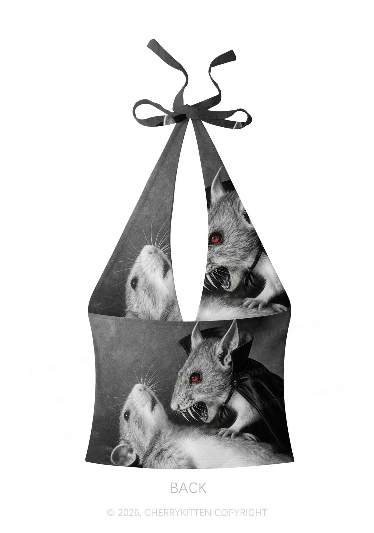 Halloween Vampire Rat Y2K Print Halter Deep V Neck Cami Cherrykitten