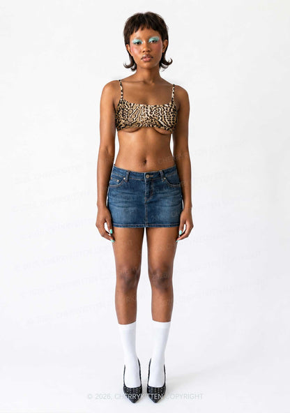 Brown Black Leopard Y2K Print Super Crop Cami Cherrykitten