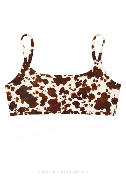 Brown And White Cow Dots Y2K Print Super Crop Cami Cherrykitten