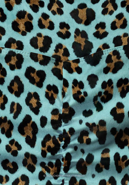 Mint Green Leopard Y2K Print Gym Shorts Cherrykitten