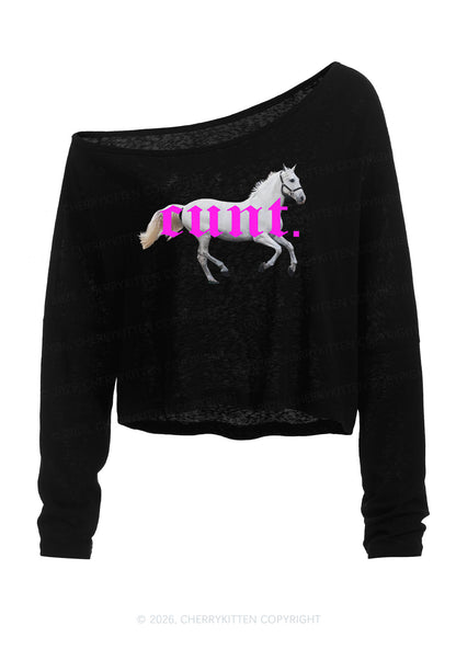 Cxxt Horse Y2K Off Shoulder Long Sleeve Crop Top Cherrykitten