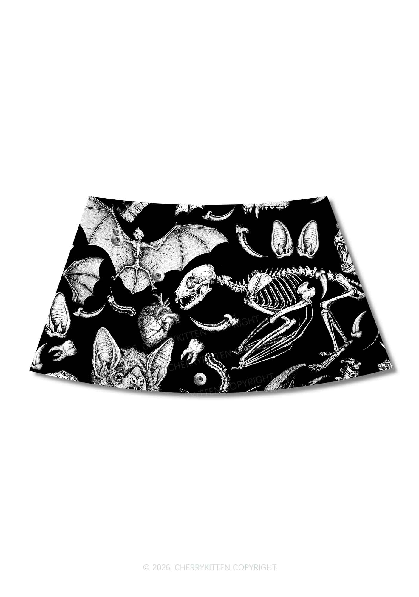 Halloween Goth Animal Bone Skull Y2K Print Mini Skirt Cherrykitten