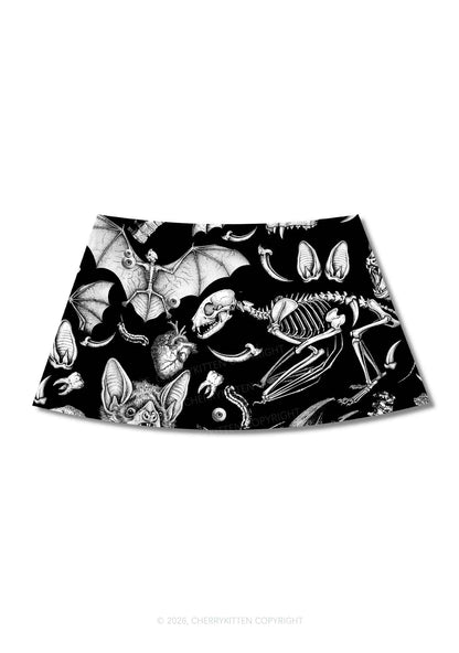 Halloween Goth Animal Bone Skull Y2K Print Mini Skirt Cherrykitten