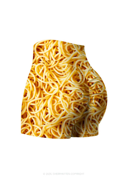 Spaghetti Pasta Y2K Print Gym Shorts Cherrykitten