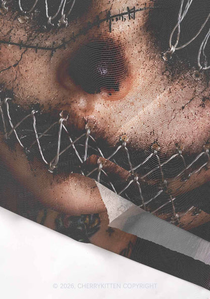 Halloween Metal Wire Face Y2K Mesh Crop Top Cherrykitten