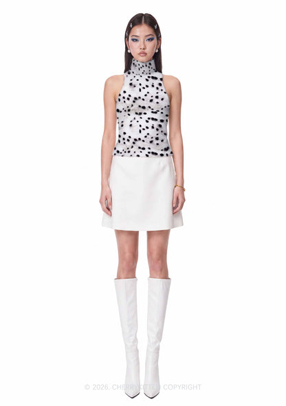 Black Dots On White Y2K Knit Turtleneck Tank Top Cherrykitten