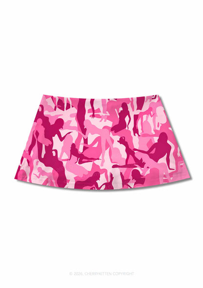 Pink Camo Women Figure Y2K Print Mini Skirt Cherrykitten