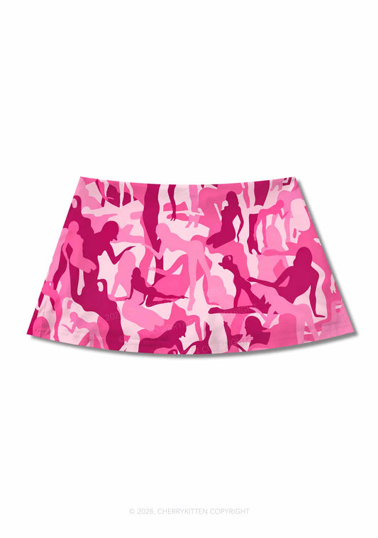 Pink Camo Women Figure Y2K Print Mini Skirt Cherrykitten