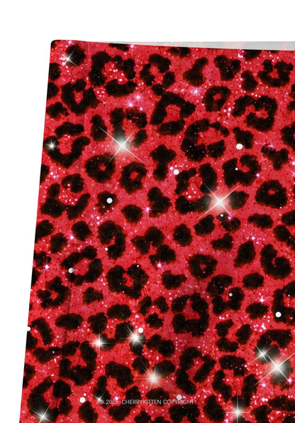 Bright Red Leopard Y2K Print Gym Shorts Cherrykitten