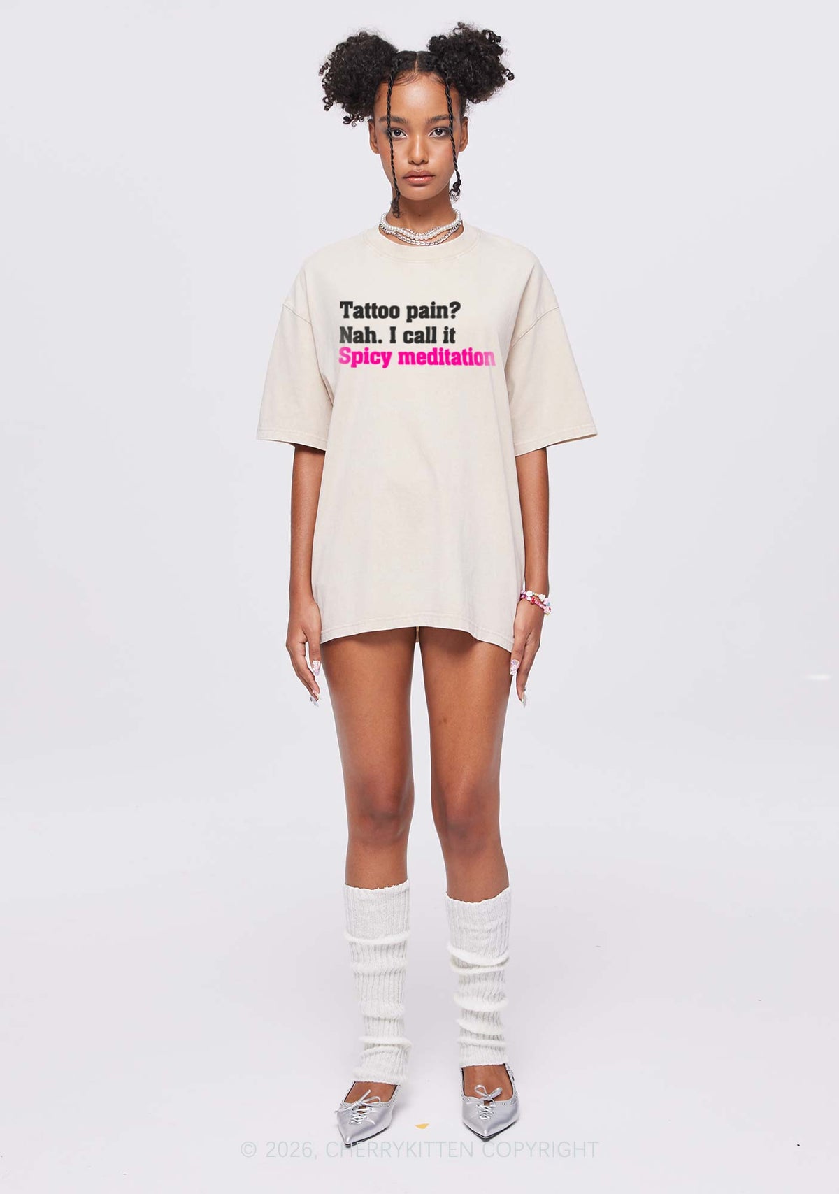 Tattoo Pain Spicy Meditation Y2K Shirts Washed Tee Cherrykitten