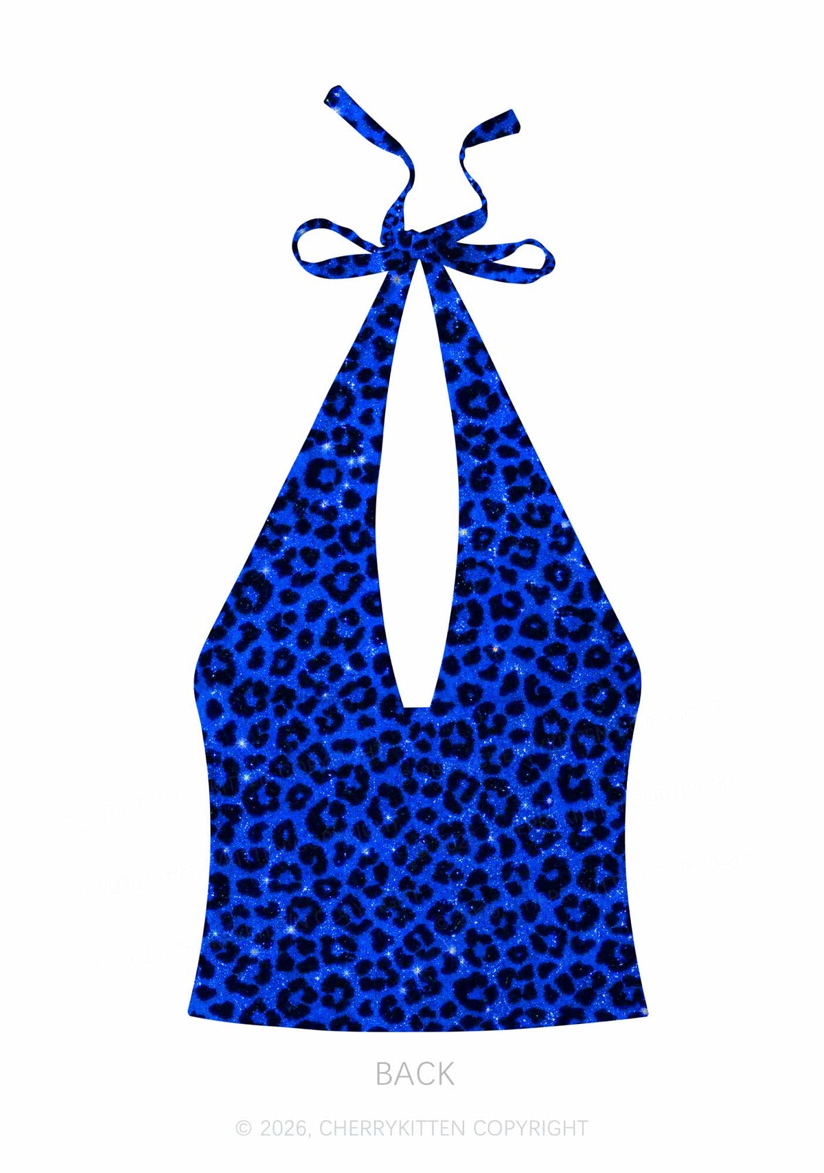 Royal Blue Leopard Y2K Print Halter Deep V Neck Cami Cherrykitten
