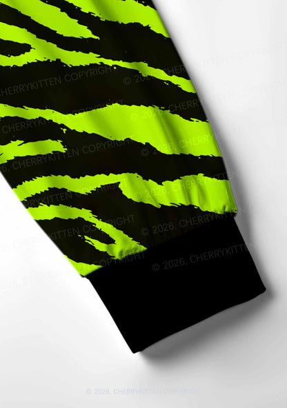 Green Zebra Y2K Print Long Sleeve Pajama Set Cherrykitten