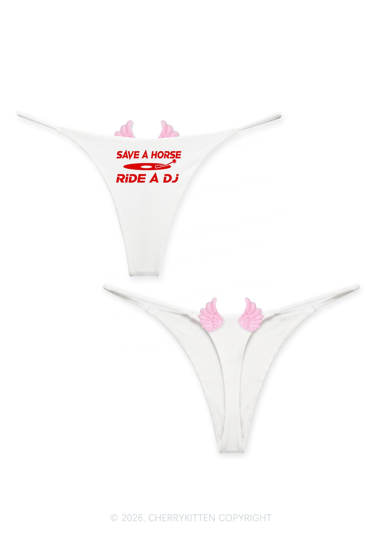 Save Horse Ride DJ Y2K Goth Angel Wings Bikini String Thong Cherrykitten