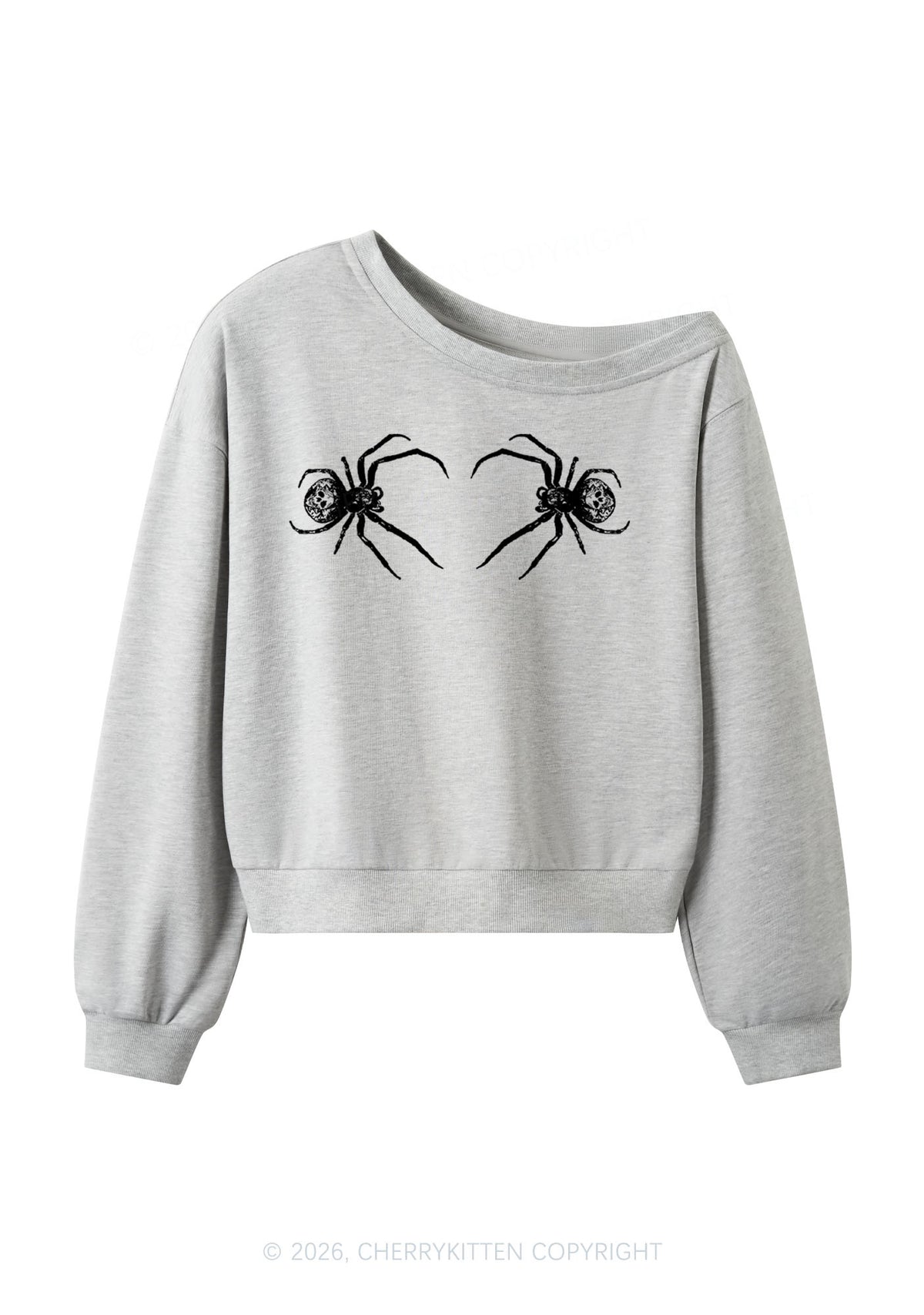 Skull Spider Y2K Off Shoulder Sweatshirts Cherrykitten