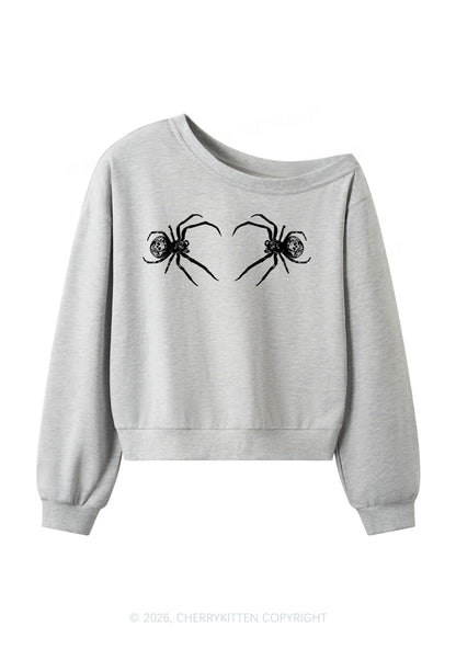 Skull Spider Y2K Off Shoulder Sweatshirts Cherrykitten