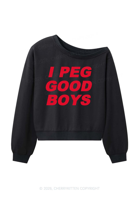 I Peg Good Boys Y2K Off Shoulder Sweatshirts Cherrykitten