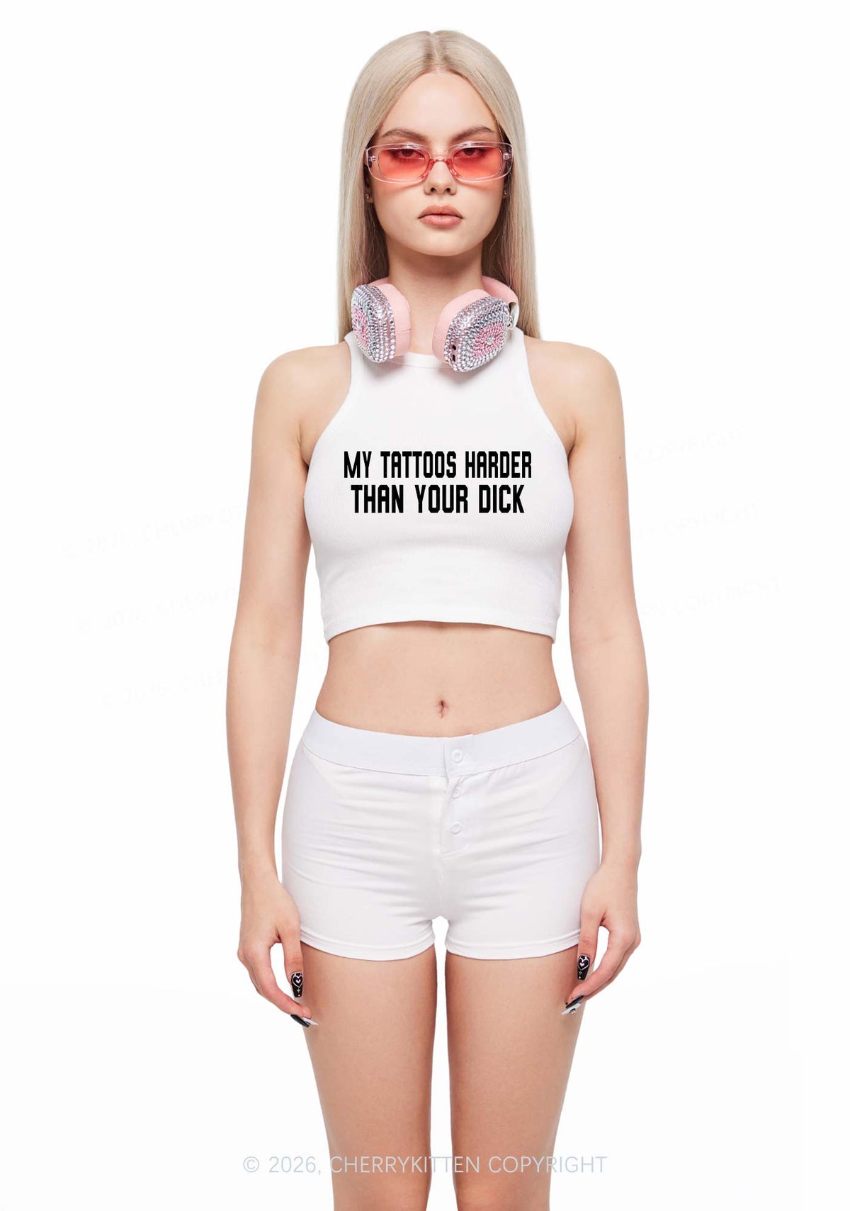 My Tattoos Harder Than Your Dxxk Y2K Crop Tank Top Cherrykitten