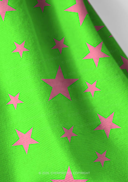 Pink Star On Green Y2K Print Headband Cherrykitten