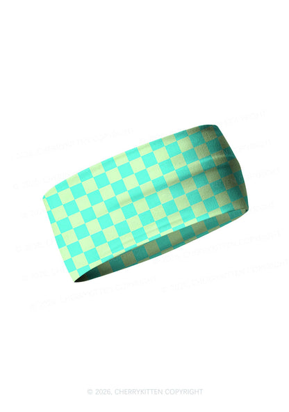 Mint Green Checkered Y2K Print Headband Cherrykitten