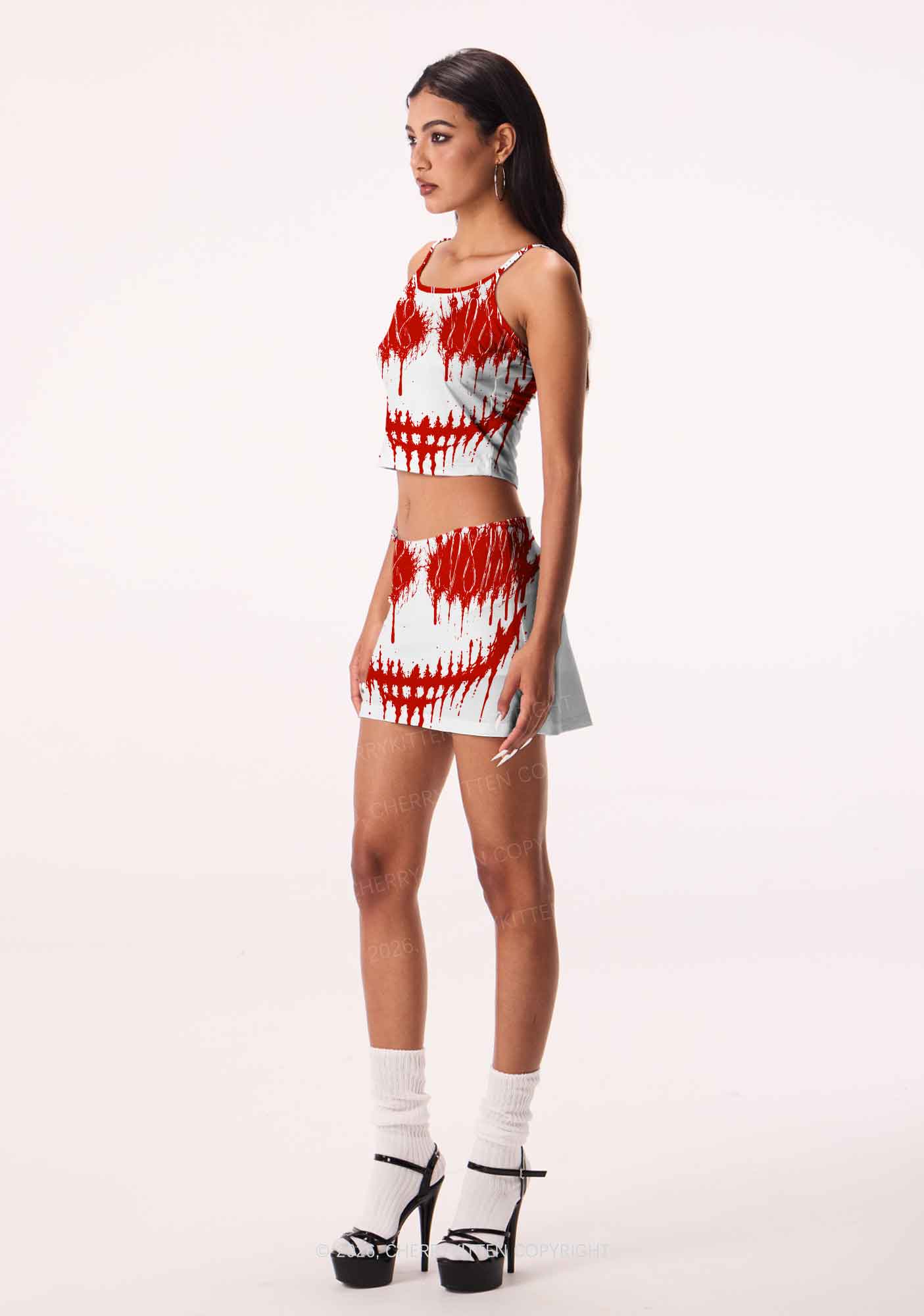 Halloween Blood Drip Face Y2K Print Mini Skirt Cherrykitten