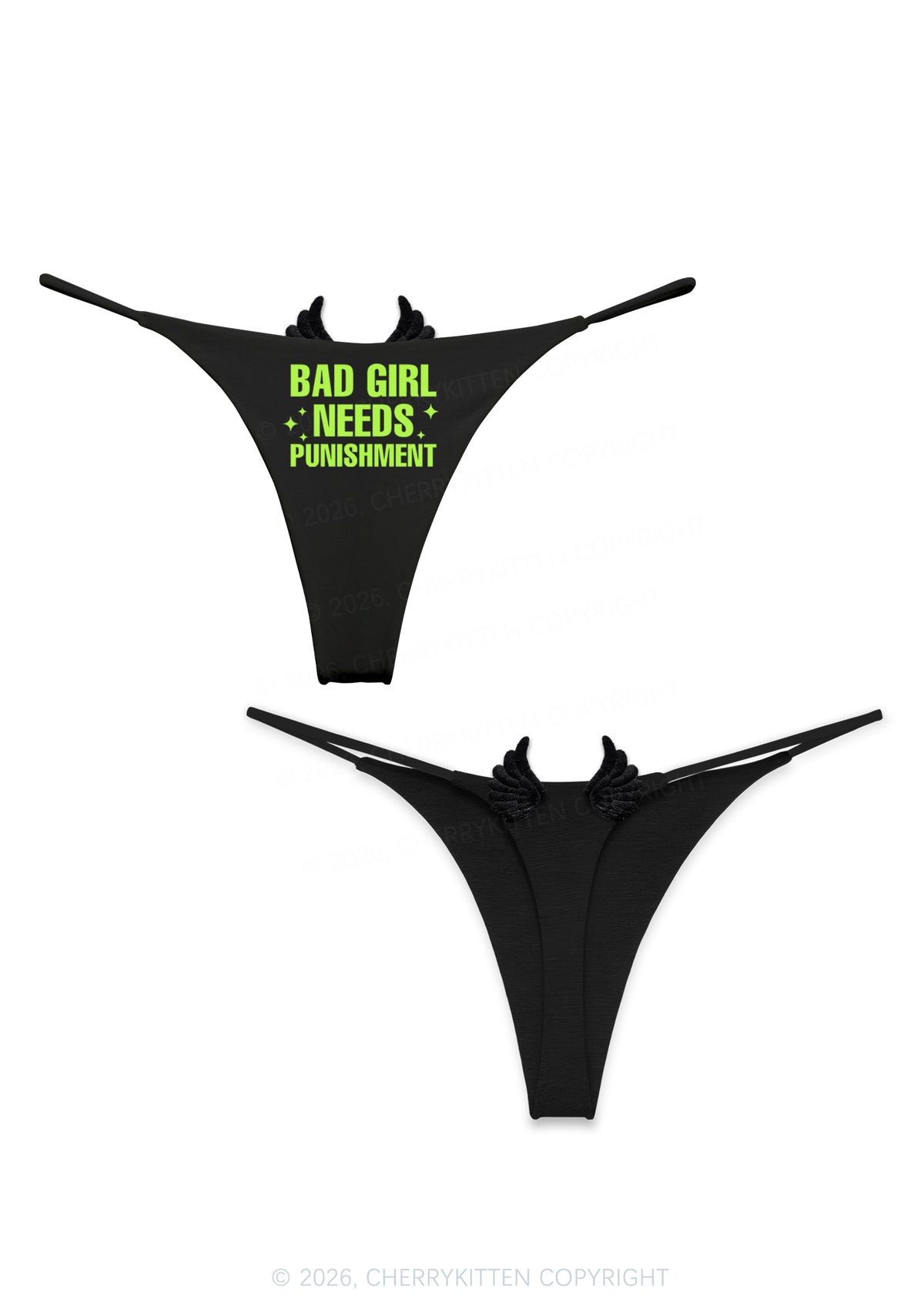 Bad Girl Needs Punishment Y2K Goth Angel Wings Bikini String Thong Cherrykitten
