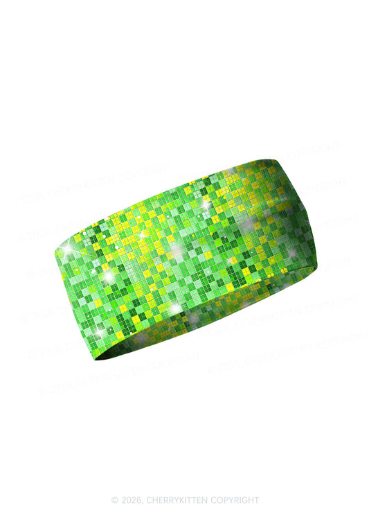 Green Disco Ball Grid Y2K Print Headband Cherrykitten