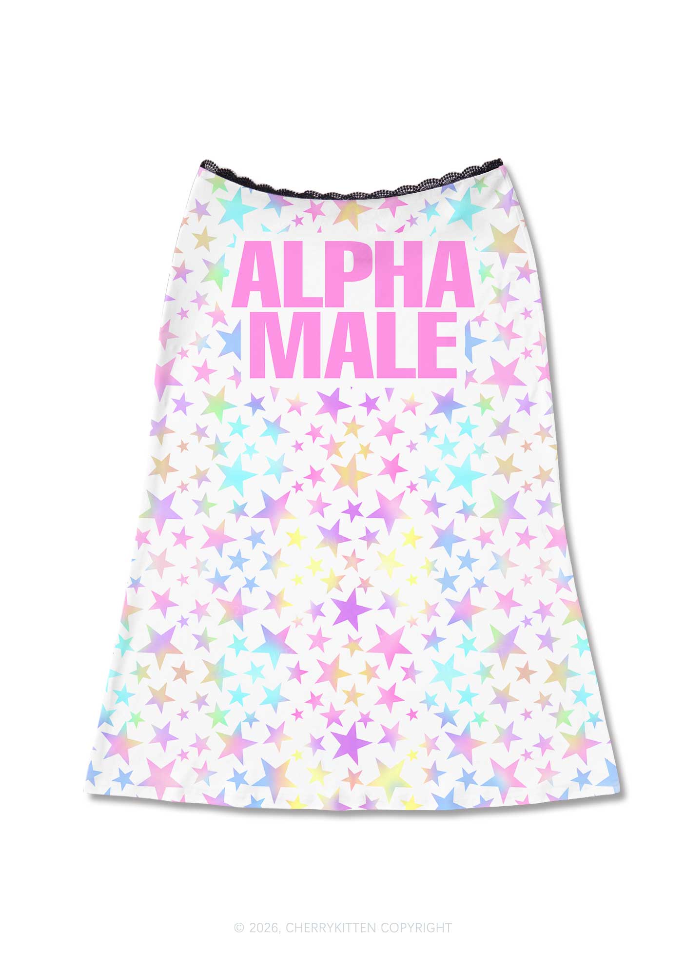 Pastel Star Alpha Male Y2K Print Midi Skirt Cherrykitten