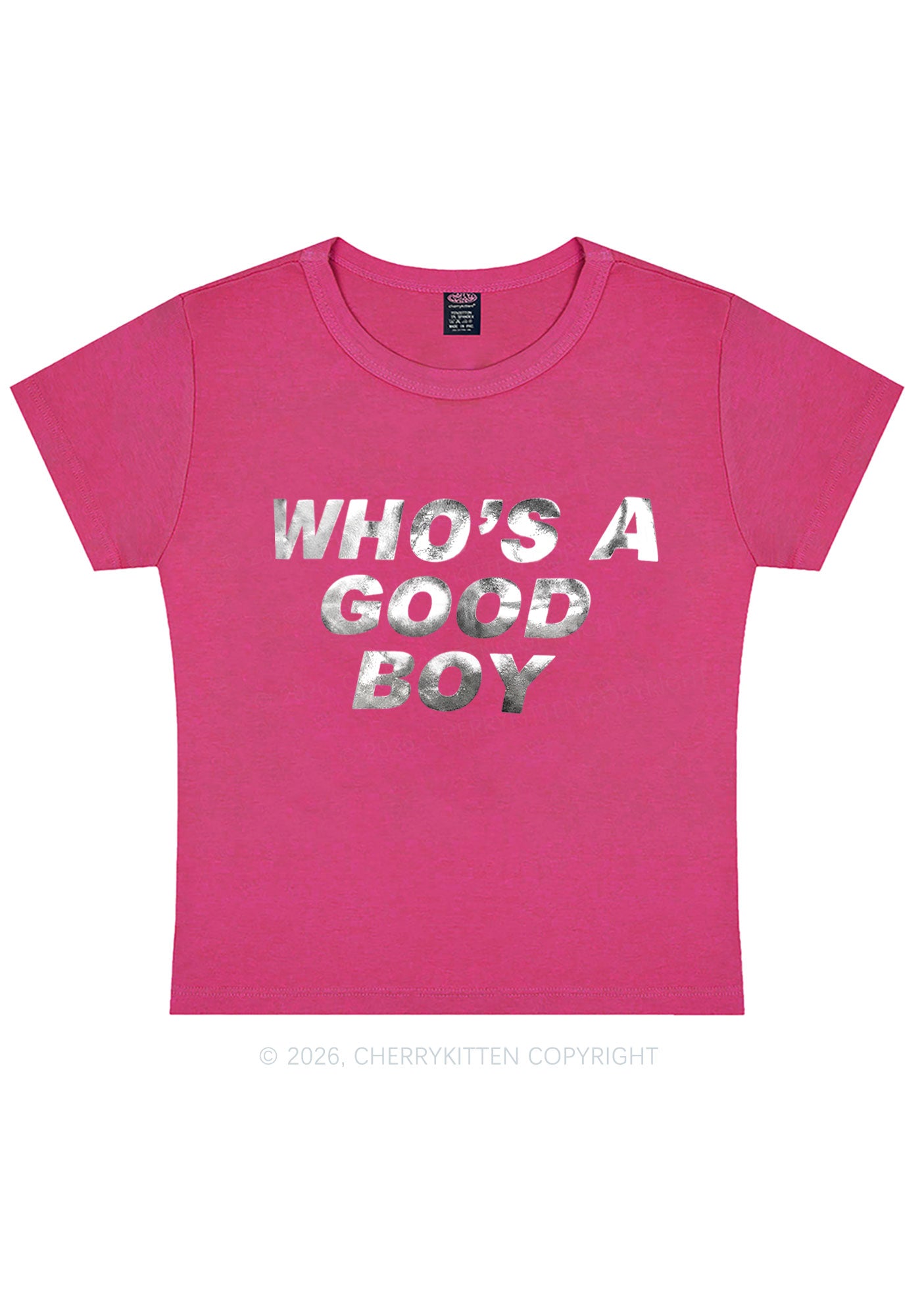 Whos A Good Boy Silver Foil Printed Y2K Baby Tee Cherrykitten
