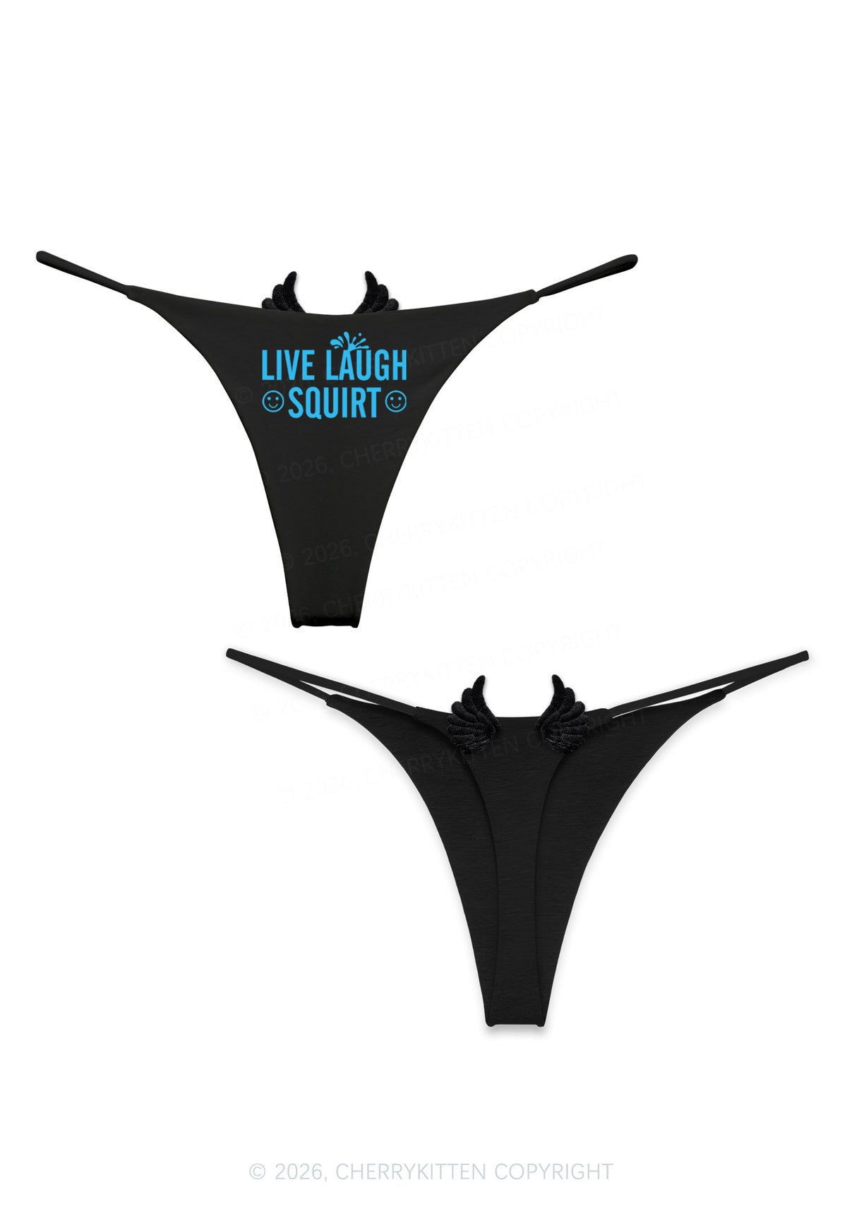 Live Laugh Squirt Y2K Goth Angel Wings Bikini String Thong Cherrykitten