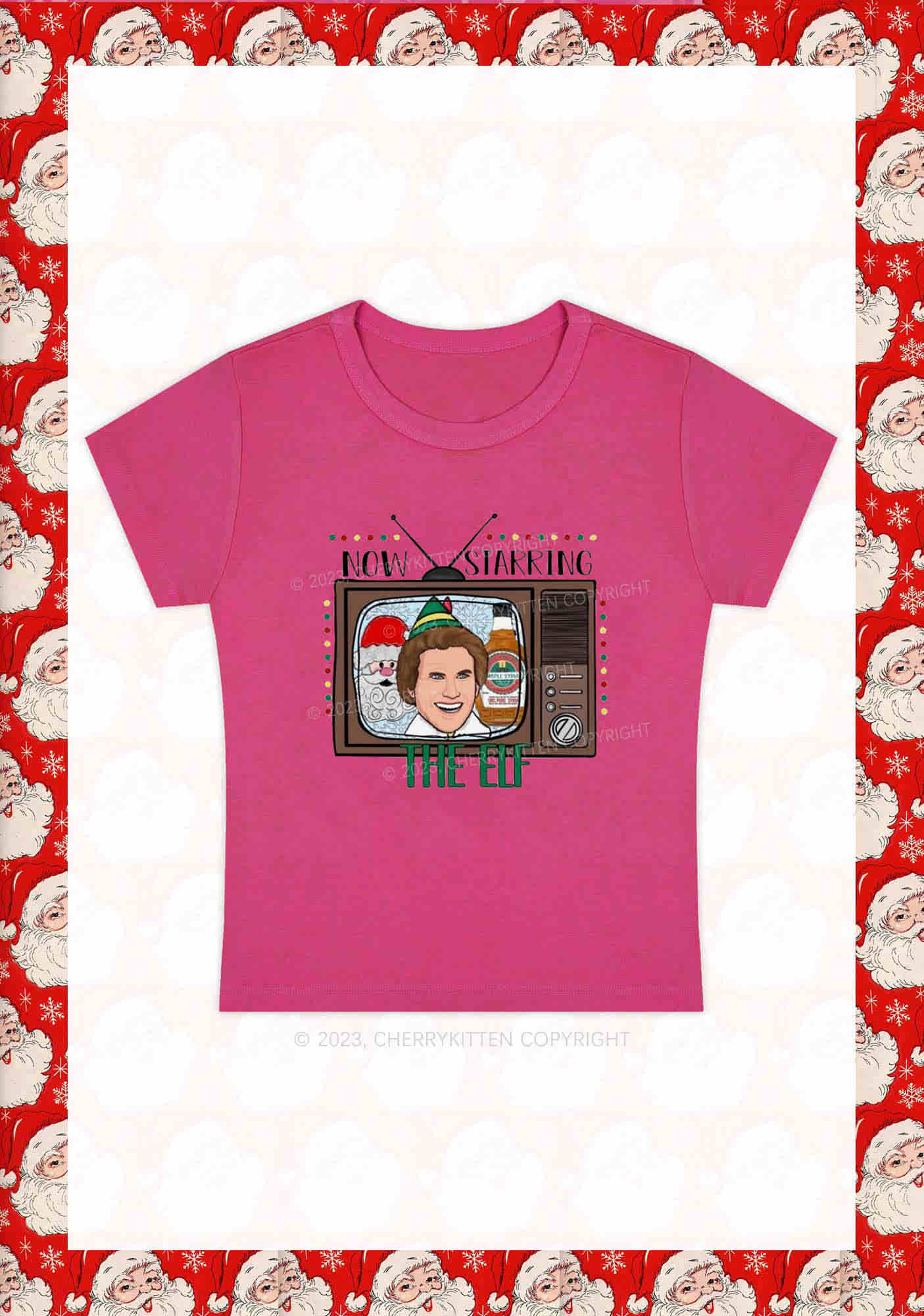 Now Starring The Elf Christmas Y2K Baby Tee Cherrykitten