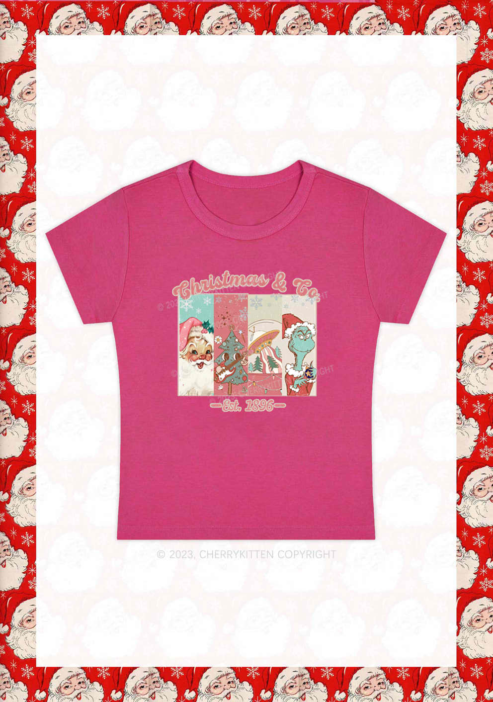 Retro Pink Santa Christmas Y2K Baby Tee Cherrykitten