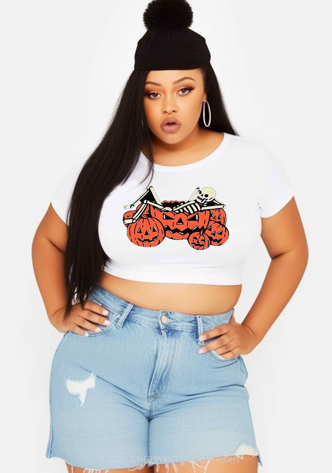 Lying Skeleton Pumpkins Halloween Baby Tee Cherrykitten