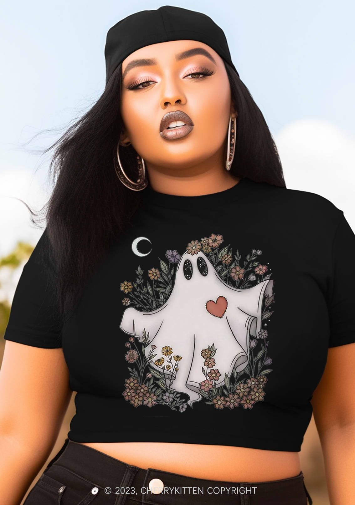 Floral Ghost Halloween Baby Tee Cherrykitten