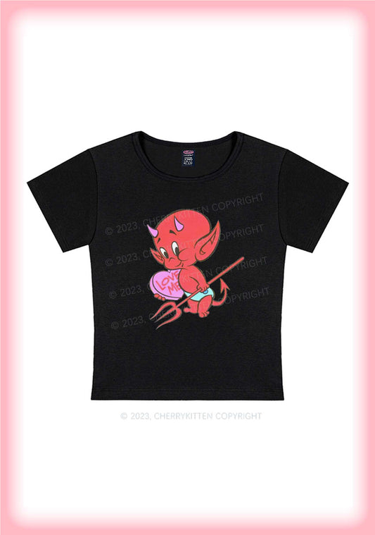 Valentine's Day Devil Love Me Y2K Baby Tee Cherrykitten