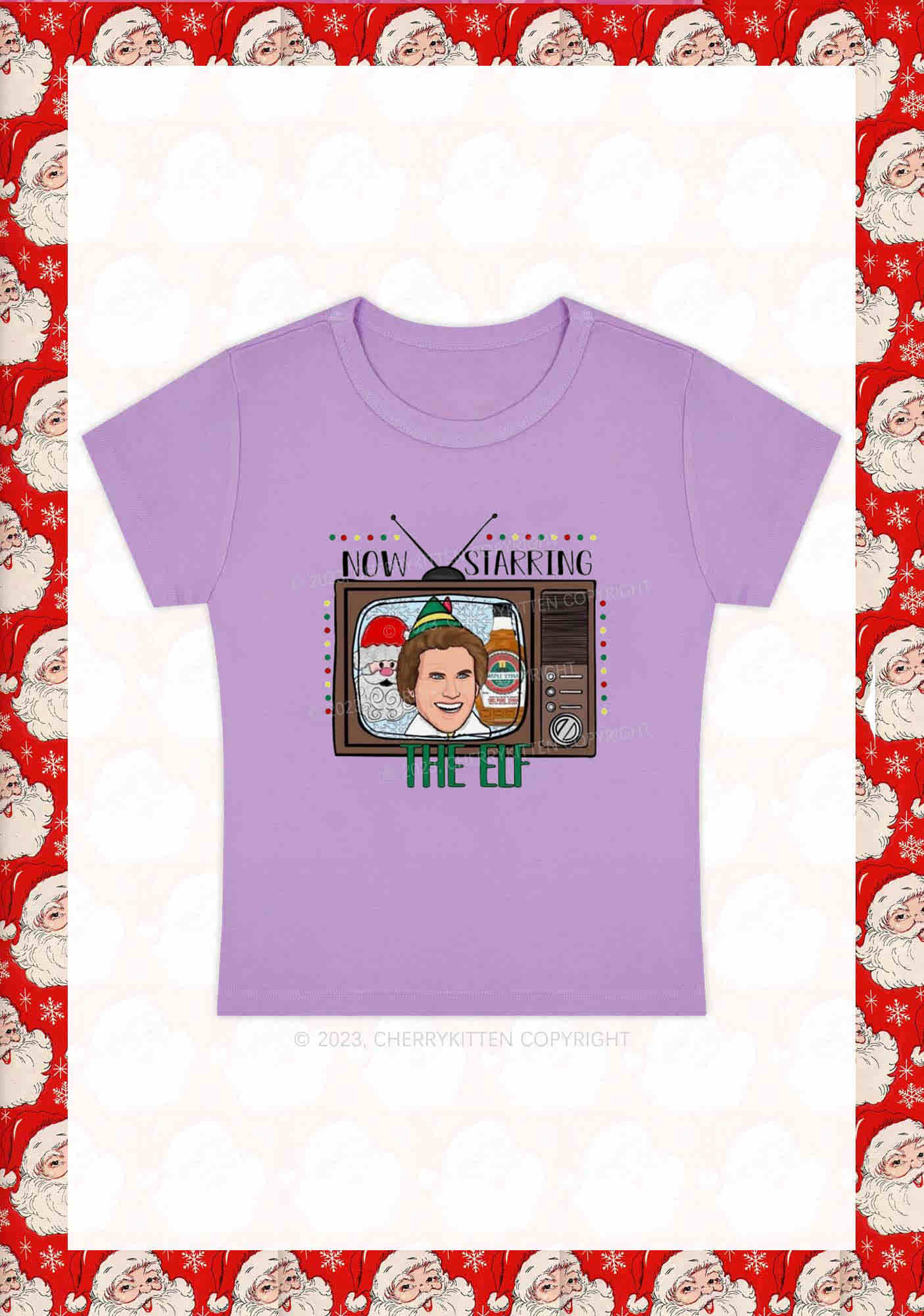 Now Starring The Elf Christmas Y2K Baby Tee Cherrykitten