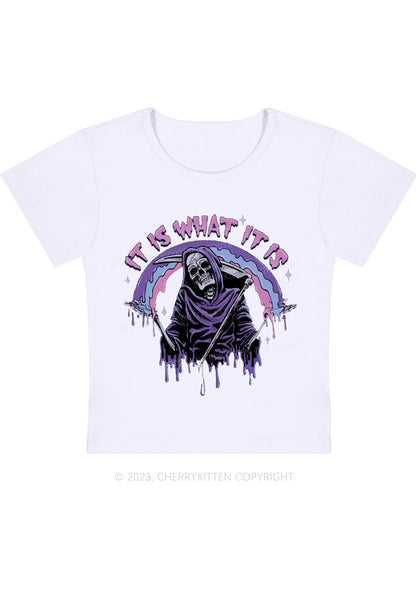 It Is What It Is Skeleton Halloween Baby Tee Cherrykitten