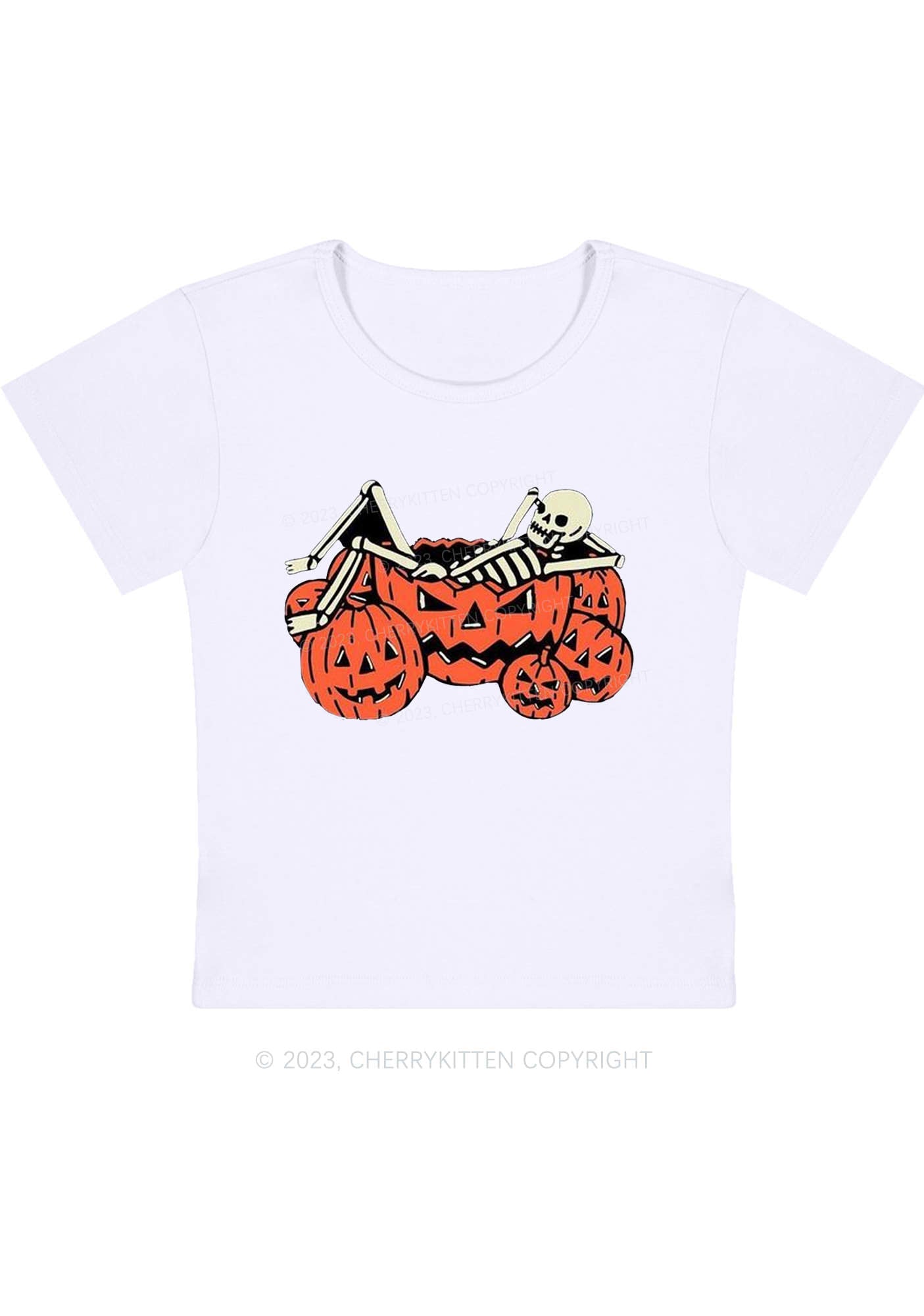 Lying Skeleton Pumpkins Halloween Baby Tee Cherrykitten